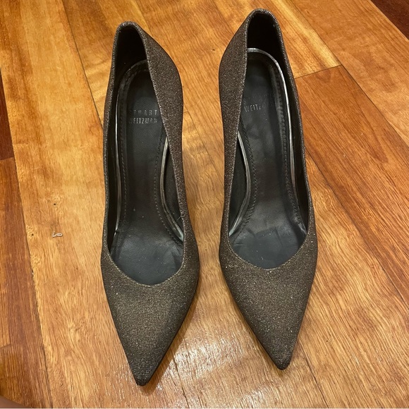 Stuart Weitzman gold sparkly point toe heels - Picture 4 of 4